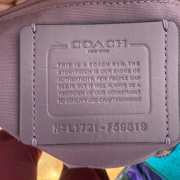 COACH Derby Turquoise Leather Small Mini Backpack Purse Bag Purple Liner - Picture 7 of 8